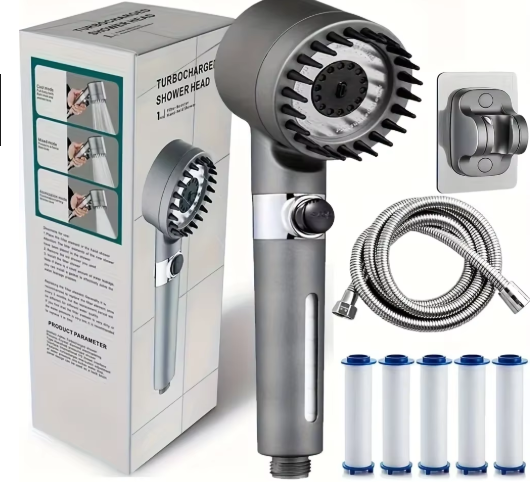 2025 nuevo cabezal de ducha ion con filtro de mano, turbocompresor con múltiples modos de pulverización, interruptor de encendido/apagado de filtro incorporado