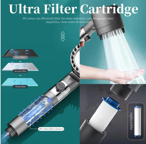 2025 nuevo cabezal de ducha ion con filtro de mano, turbocompresor con múltiples modos de pulverización, interruptor de encendido/apagado de filtro incorporado